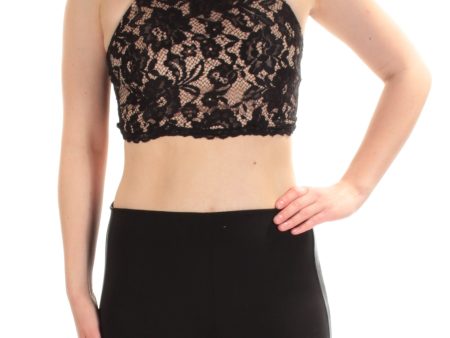 XSCAPE Womens Black Lace Sleeveless Jewel Neck Formal Crop Top Online Sale