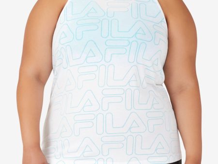 FILA Womens White Racerback Back Tie Hem Logo Graphic Sleeveless Round Neck Tank Top Fashion