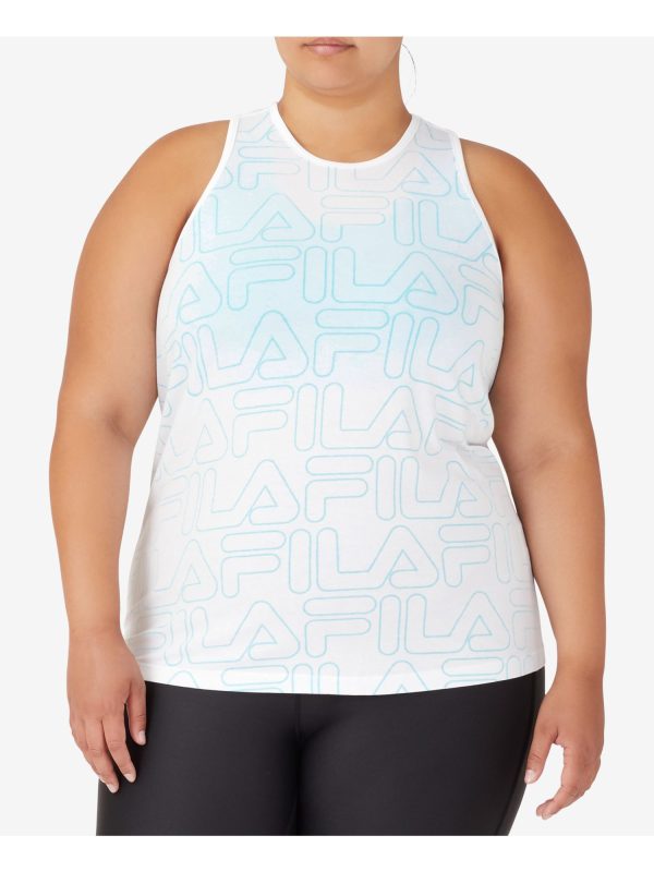 FILA Womens White Racerback Back Tie Hem Logo Graphic Sleeveless Round Neck Tank Top Fashion