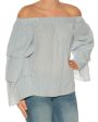 LA CADEMIE Womens White Striped Long Sleeve Off Shoulder Top Supply