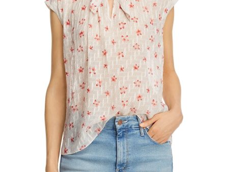 REBECCA TAYLOR Womens Beige Floral Cap Sleeve Tie Neck Top Supply