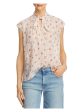 REBECCA TAYLOR Womens Beige Floral Cap Sleeve Tie Neck Top Supply