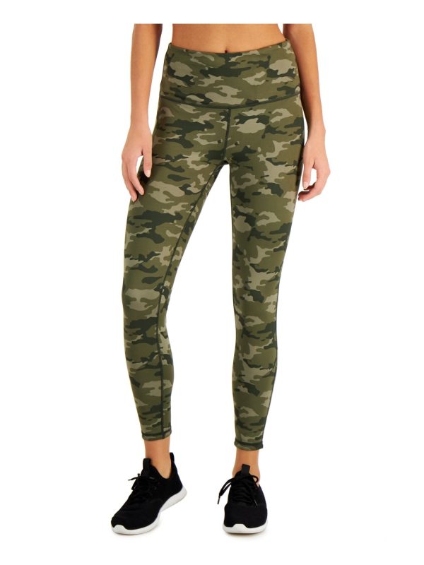 IDEOLOGY Womens Green Stretch Moisture Wicking Ventilation Flat Seems Camouflage High Waist Leggings Online now