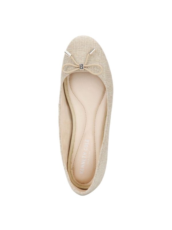 KENNETH COLE NEW YORK Womens Beige Bow Accent Comfort Balance Ballet Round Toe Block Heel Slip On Ballet Flats M Supply