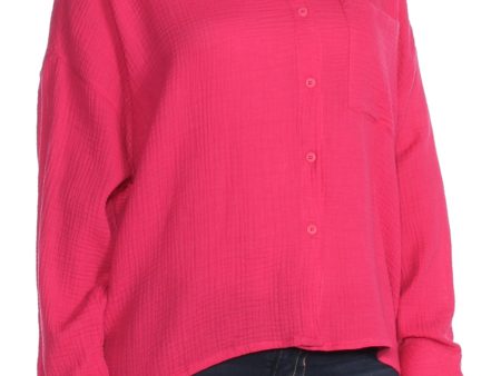 SANCTUARY Womens Pink Boyfriend Shirt Cuffed Collared Wear To Work Top For Cheap