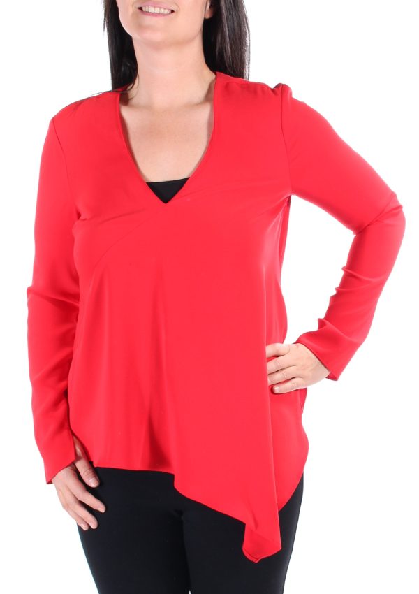 RACHEL ROY Womens Red Long Sleeve V Neck Top Online