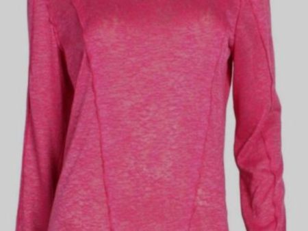 B NEW YORK Womens Pink Stretch Scalloped Seam Detail Heather Long Sleeve Round Neck Top on Sale