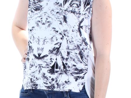 KIIND OF Womens White Printed Sleeveless Jewel Neck Hi-Lo Top Discount