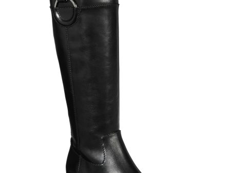 ALFANI Womens Black Round Toe Stacked Heel Zip-Up Leather Riding Boot M For Cheap