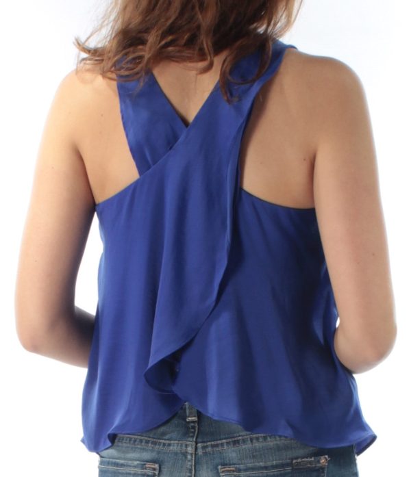 RACHEL ROY Womens Blue Sleeveless Jewel Neck Wrap Top For Cheap