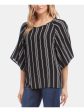 KAREN KANE Womens Black Striped Kimono Sleeve Jewel Neck Top Sale