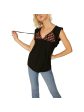 SANCTUARY Womens Black Embroidered Cap Sleeve T-Shirt Discount