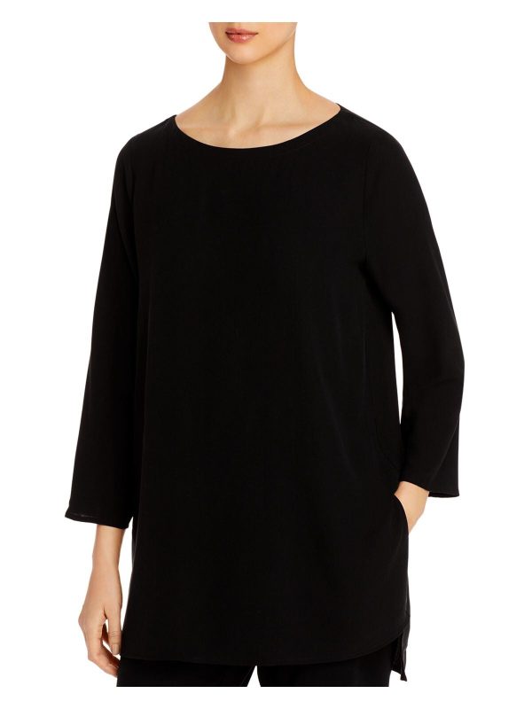 EILEEN FISHER Womens Black 3 4 Sleeve Jewel Neck Tunic Top Online now