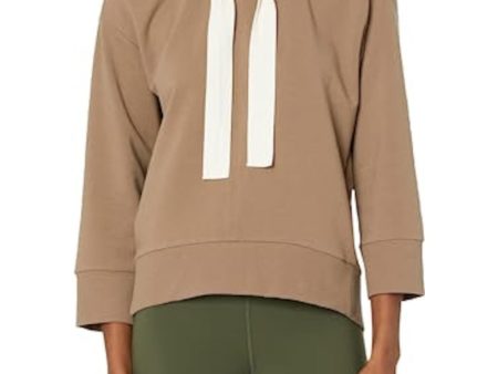 B NEW YORK Womens Brown Tie Drawstring Seamed Rib-knit Trim Long Sleeve Crew Neck Sweatshirt Fashion