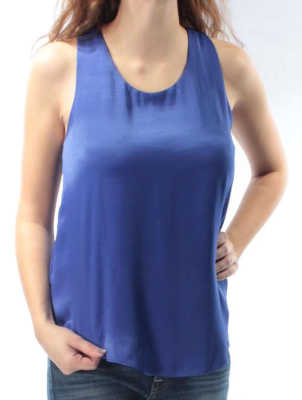 RACHEL ROY Womens Blue Sleeveless Jewel Neck Wrap Top For Cheap