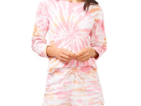 1. STATE Womens Orange Tie Dye Long Sleeve Sweatshirt Discount