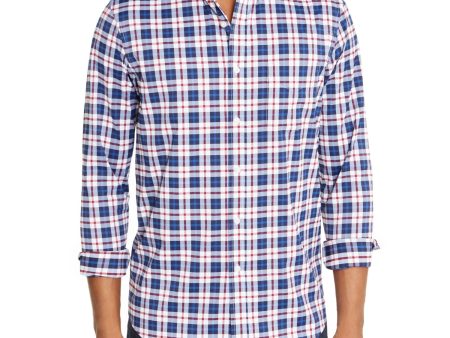 CLUBROOM Mens Blue Plaid Collared Button Down Shirt For Discount