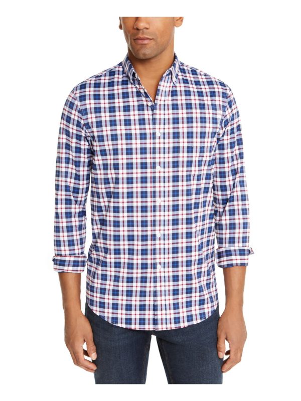 CLUBROOM Mens Blue Plaid Collared Button Down Shirt For Discount