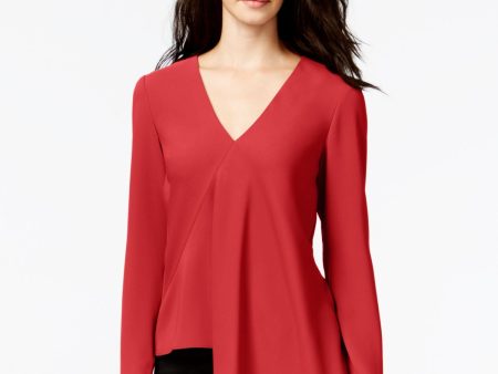 RACHEL ROY Womens Red Long Sleeve V Neck Top Online