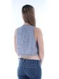 RACHEL ROY Womens Blue Striped Sleeveless Zip Neck Vest Top Discount