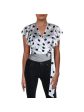 JILL STUART Womens White Belted Polka Dot Short Sleeve V Neck Top Fashion