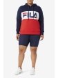 FILA Womens Navy Pocketed Ribbed Pullover Unlined Logo Graphic Long Sleeve Hoodie Top Online Hot Sale