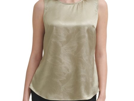 DKNY Womens Beige Metallic Keyhole Back Rounded Hem Sleeveless Jewel Neck Evening Top For Sale