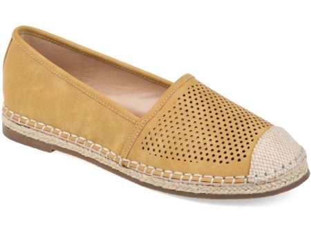 JOURNEE COLLECTION Womens Yellow Woven Cap Toe Perforated Comfort Rosela Round Toe Slip On Espadrille Shoes M on Sale