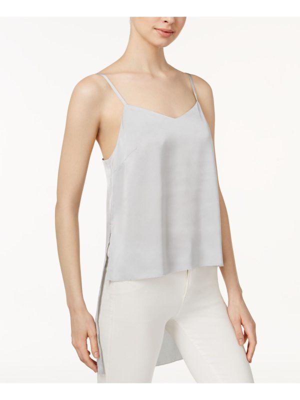 KENSIE Womens Silver Spaghetti Strap Jewel Neck Hi-Lo Top Online now