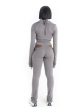 GRAYSCALE Womens Gray Stretch Ribbed Tie Layered With Halter Bralette Long Sleeve V Neck Crop Top Online now