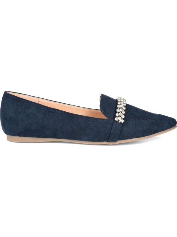 JOURNEE COLLECTION Womens Navy Padded Kyrah Pointed Toe Wedge Slip On Loafers Shoes Discount