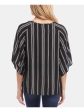 KAREN KANE Womens Black Striped Kimono Sleeve Jewel Neck Top Sale