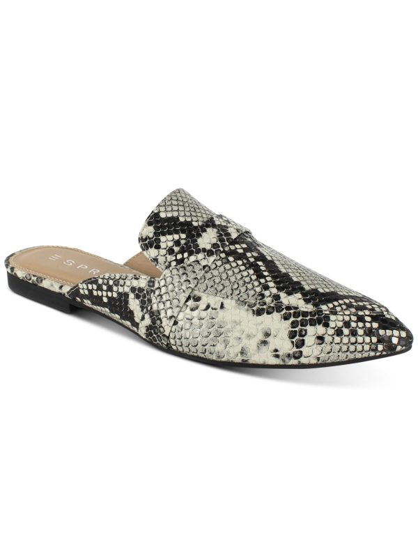 ESPRIT Womens Black Grey Beige Snakeskin Print Band Overlay Cushioned Jade Pointed Toe Slip On Mules Fashion