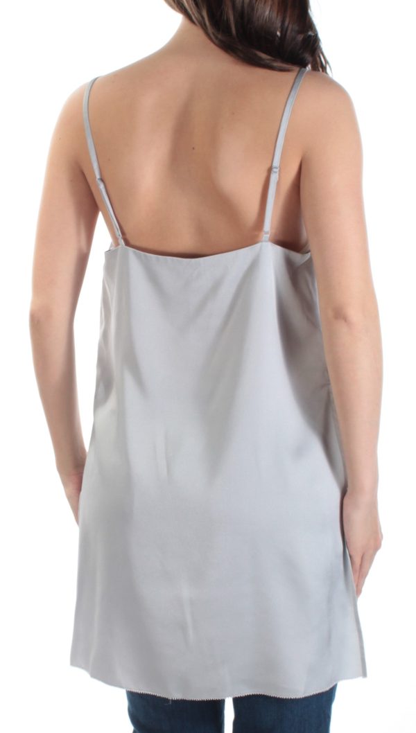 KENSIE Womens Silver Spaghetti Strap Jewel Neck Hi-Lo Top Online now