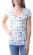 MAISON JULES Womens Ivory Printed Cap Sleeve V Neck T-Shirt Supply