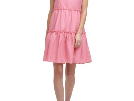 VINCE CAMUTO Womens Pink Sleeveless Mock Neck Above The Knee Cocktail Ruffled Dress Discount