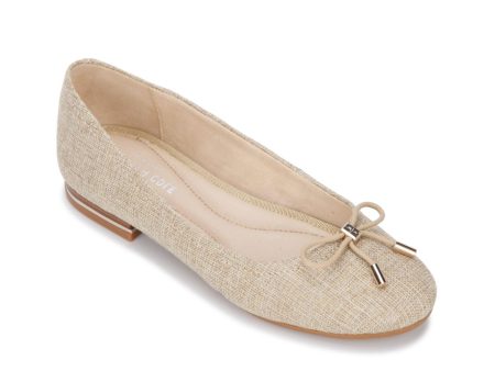 KENNETH COLE NEW YORK Womens Beige Bow Accent Comfort Balance Ballet Round Toe Block Heel Slip On Ballet Flats M Supply