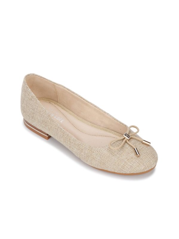 KENNETH COLE NEW YORK Womens Beige Bow Accent Comfort Balance Ballet Round Toe Block Heel Slip On Ballet Flats M Supply