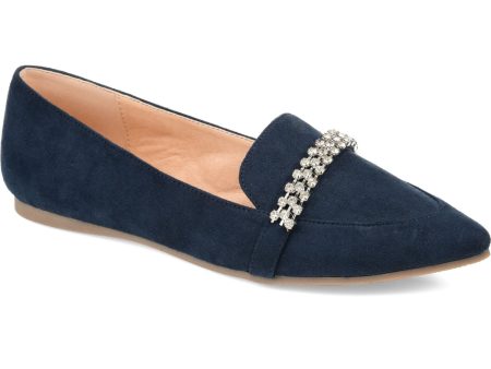 JOURNEE COLLECTION Womens Navy Padded Kyrah Pointed Toe Wedge Slip On Loafers Shoes Discount