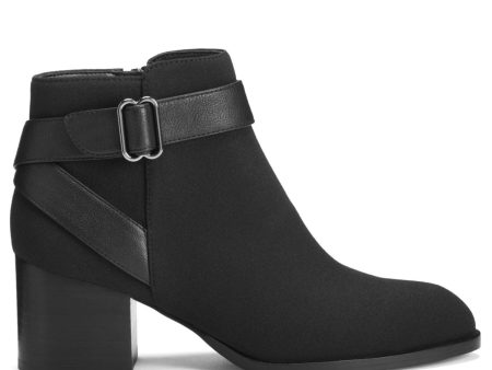 AEROPOSTALE Womens Black Breathable Buckle Accent Padded Maggie Almond Toe Block Heel Zip-Up Booties M For Sale