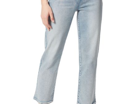 FRAYED JEANS Womens Light Blue Zippered Pocketed Straight Leg Crop Frayed High Waist Jeans Online Hot Sale