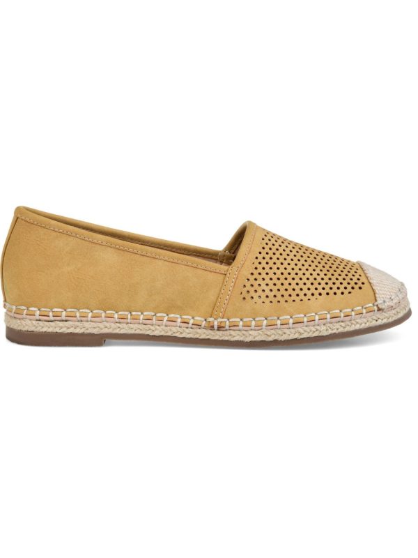 JOURNEE COLLECTION Womens Yellow Woven Cap Toe Perforated Comfort Rosela Round Toe Slip On Espadrille Shoes M on Sale