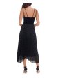 XSCAPE Womens Black Zippered Pleated Chiffon Spaghetti Strap V Neck Midi Evening Hi-Lo Dress Supply