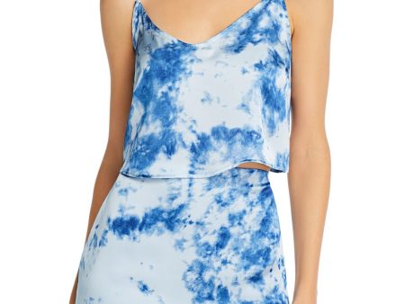 FORE Womens Tie Dye Spaghetti Strap Scoop Neck Crop Top Hot on Sale