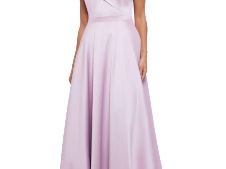 XSCAPE Womens Pink Zippered Pleated Fitted Pocketed Lined Short Sleeve Off Shoulder Full-Length Formal Gown Dress For Cheap